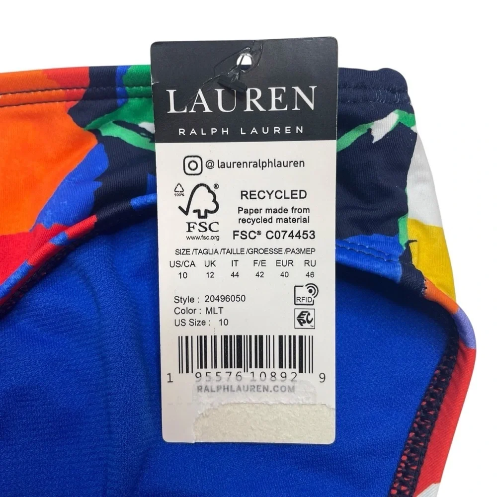 Lauren Ralph Lauren Printed Hipster Bikini Bottoms Bold Abstract Floral 10 New